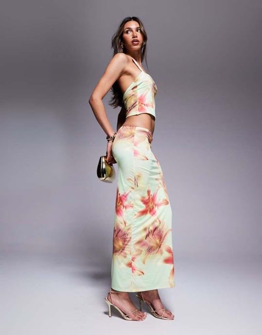 ASOS DESIGN co ord slinky halter neck top in floral print - Image 4