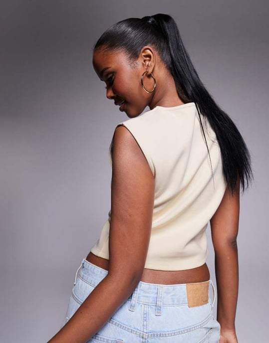 ASOS DESIGN heavyweight ponte asymmetric button through waistcoat in stone - Image 2