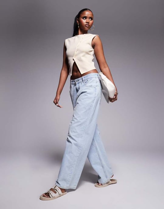 ASOS DESIGN heavyweight ponte asymmetric button through waistcoat in stone - Image 4