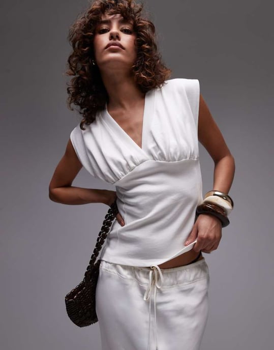 Topshop v-neck sleeveless structured top in ivory - Image 1