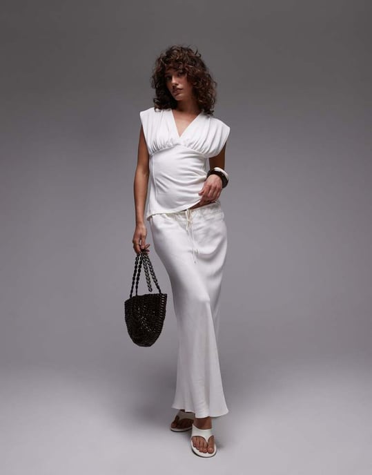 Topshop v-neck sleeveless structured top in ivory - Image 2