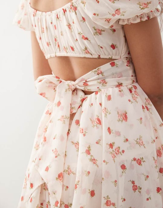 Miss Selfridge chiffong rara mini jumpsuit i rosa rosformattryk - Image 3