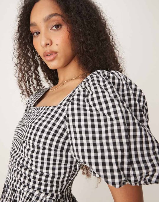 Nobody's Child Nova puffärmad jumpsuit i svart gingham - Image 2