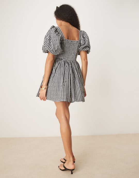 Nobody's Child Nova puffärmad jumpsuit i svart gingham - Image 3