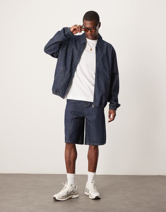 ASOS DESIGN co-ord oversized denimjacka med ränder - Image 2