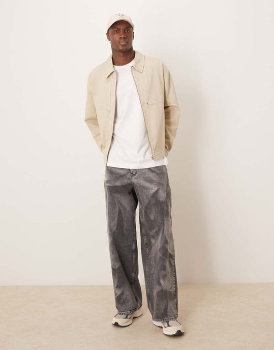 ASOS DESIGN överdimensionerad tvättad Harrington-jacka i sten - Image 2