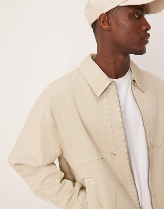 ASOS DESIGN överdimensionerad tvättad Harrington-jacka i sten - Image 3
