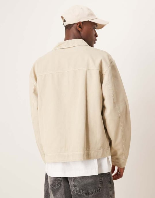 ASOS DESIGN överdimensionerad tvättad Harrington-jacka i sten - Image 4