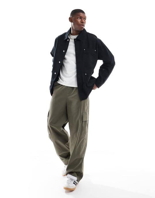 ASOS DESIGN tvättad twill arbetsjacka i svart - Image 2