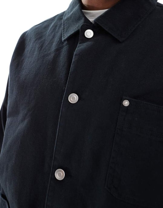 ASOS DESIGN tvättad twill arbetsjacka i svart - Image 3