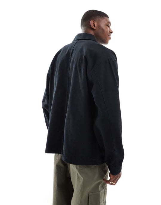 ASOS DESIGN tvättad twill arbetsjacka i svart - Image 4