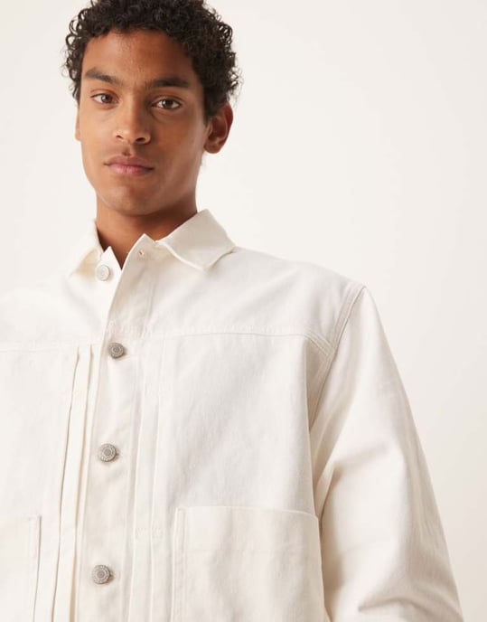 ASOS DESIGN koord plisserad Harrington-jacka i ecru - Image 3