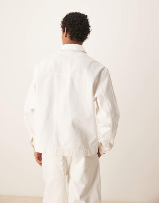 ASOS DESIGN koord plisserad Harrington-jacka i ecru - Image 4