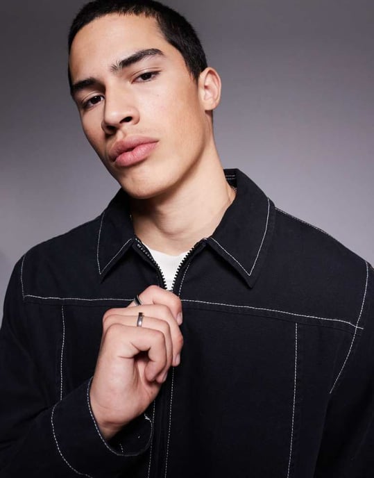 ASOS DESIGN tvättad bomull harrington-jacka i svart - Image 2