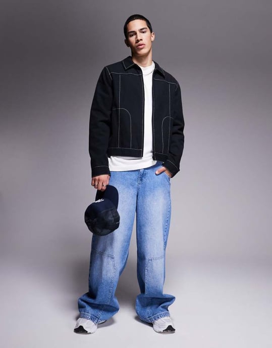 ASOS DESIGN tvättad bomull harrington-jacka i svart - Image 4