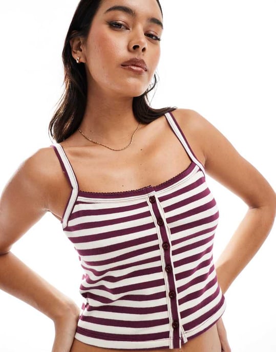 Cotton On borstad jersey knappar-up cami i mörk ekrandig co-ord - Image 3