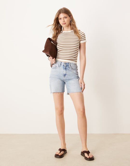 ASOS DESIGN seamless sculpting crew neck seamless t-shirt in neutral stripe - Image 2