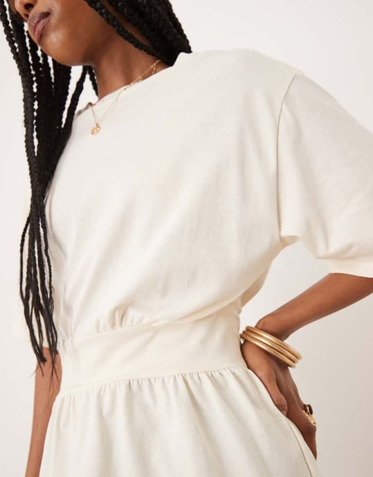 ASOS DESIGN oversized cinched waist t-shirt in cream - Image 2