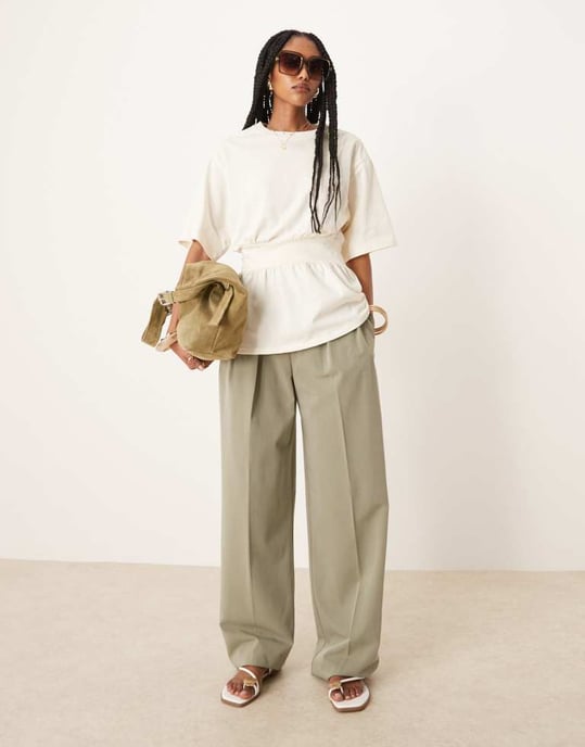ASOS DESIGN oversized cinched waist t-shirt in cream - Image 3