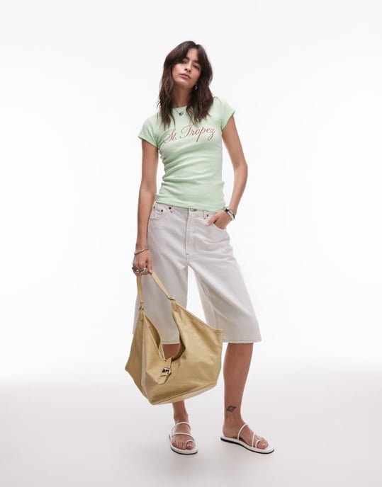 Topshop jersey St Tropez graphic every day tee in green - Image 3