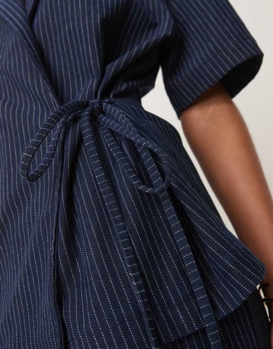 ASOS DESIGN denim look tie front revere shirt in pinstripe - Image 3