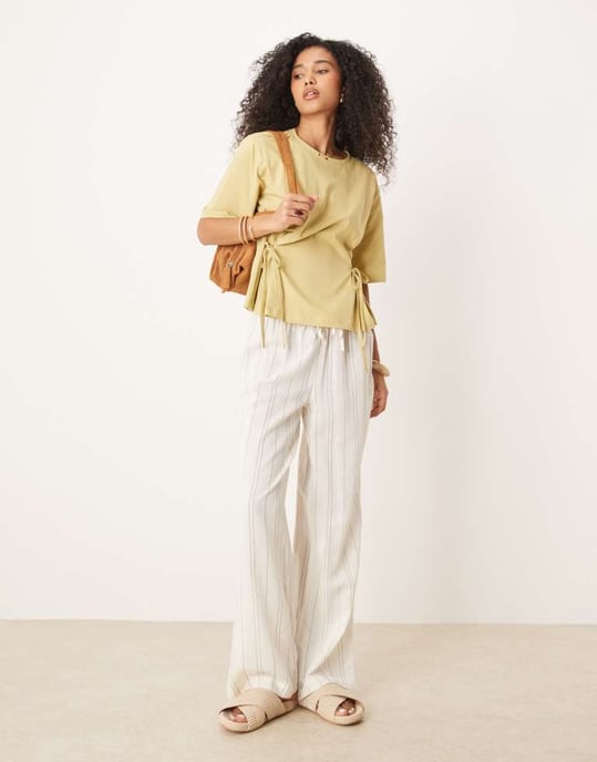 ASOS DESIGN oversized tee with tie details in light olive - Image 2
