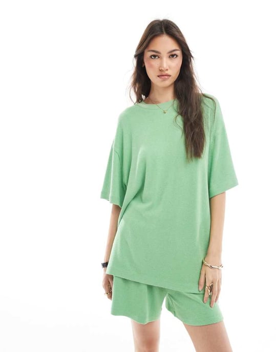 ASOS DESIGN textured knit oversized t-shirt in green - Image 2