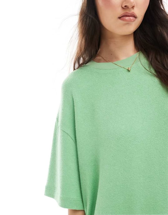 ASOS DESIGN textured knit oversized t-shirt in green - Image 3