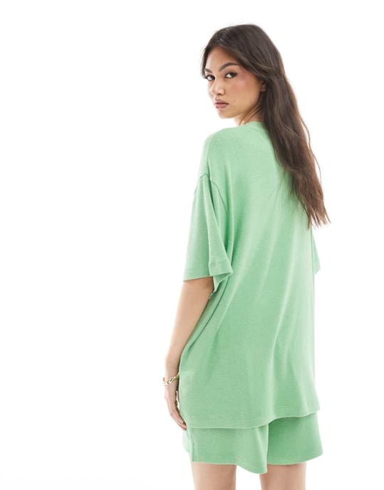 ASOS DESIGN textured knit oversized t-shirt in green - Image 4