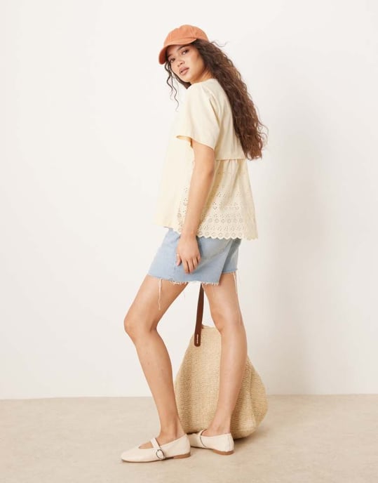 ASOS DESIGN oversized t-shirt with broderie back detail in washed cream - Image 4