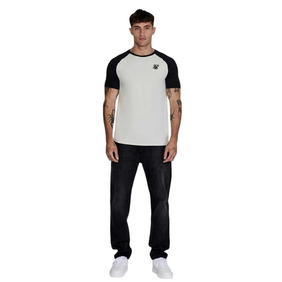 SikSilk Heren Logo Crew Neck Raglan T-Shirt (Ecru/Zwart) - Image 1