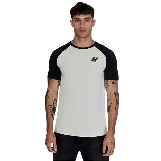 SikSilk Heren Logo Crew Neck Raglan T-Shirt (Ecru/Zwart) - Image 2