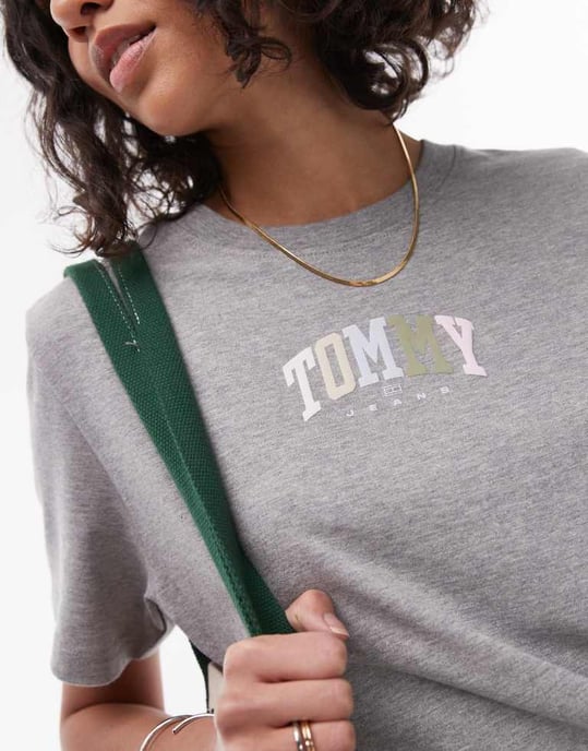 Tommy Jeans multicolour varsity logo t-shirt in grey - Image 3