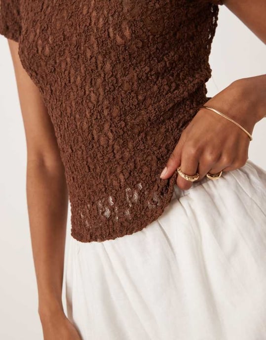 ASOS DESIGN lace short sleeve baby tee in brown - Image 2