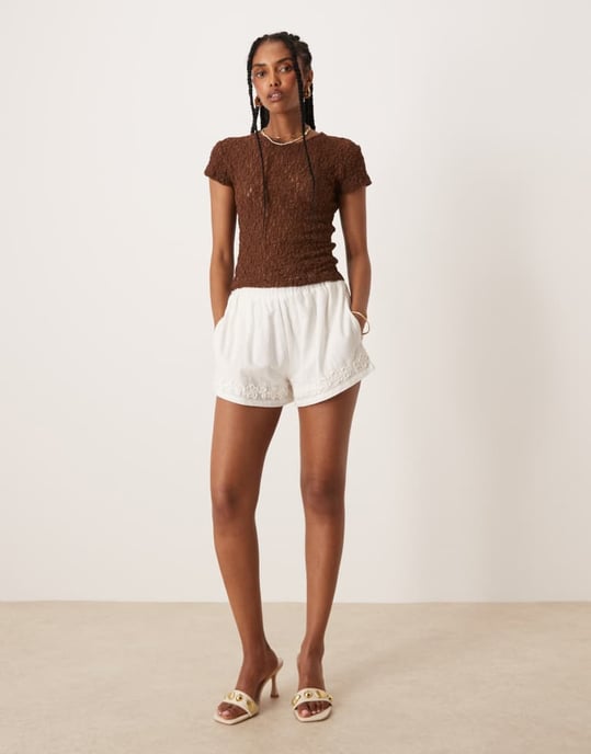 ASOS DESIGN lace short sleeve baby tee in brown - Image 3