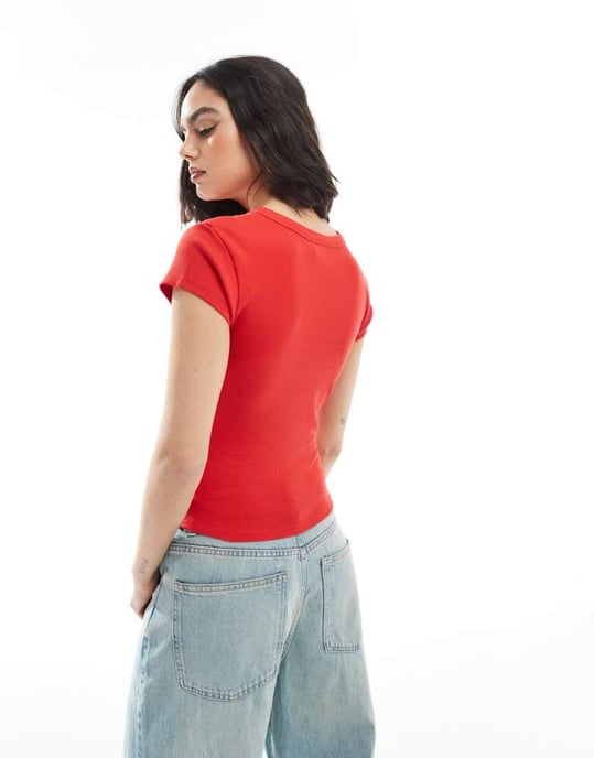 ASOS DESIGN rib baby tee with soleil graphic in red - Image 2