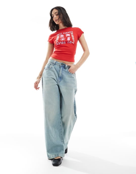 ASOS DESIGN rib baby tee with soleil graphic in red - Image 4
