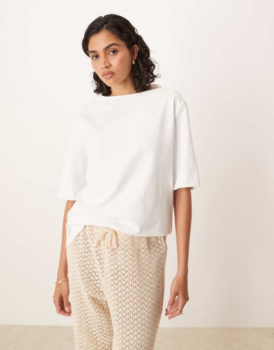 ASOS DESIGN boat neck oversized tee in white - Image 1