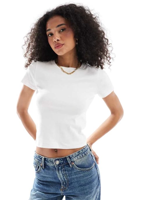 Hollister short sleeve ribbed t-shirt in white - Image 1