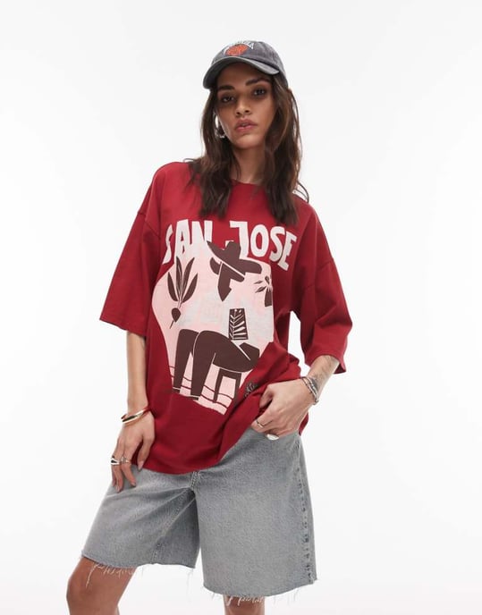 Topshop graphic San Jose oversized tee in red - Image 1
