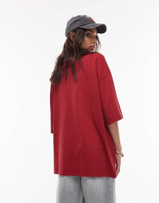 Topshop graphic San Jose oversized tee in red - Image 2