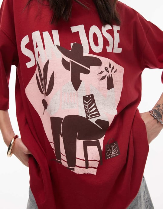 Topshop graphic San Jose oversized tee in red - Image 3