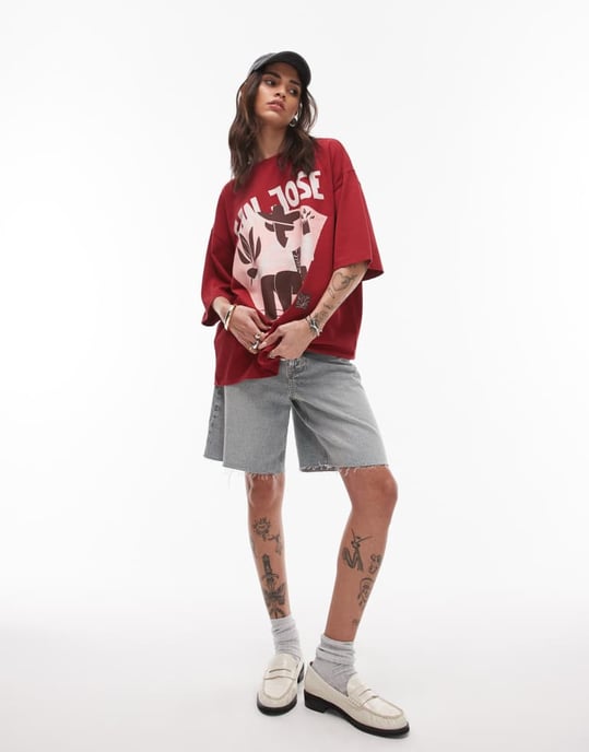 Topshop graphic San Jose oversized tee in red - Image 4