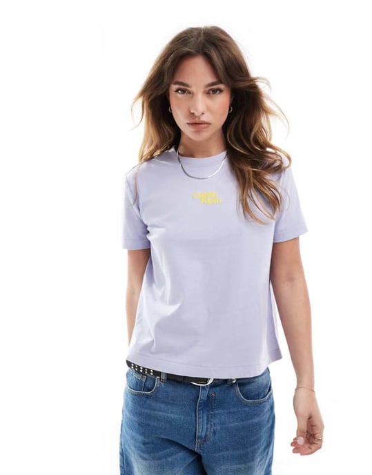 Calvin Klein Jeans central script logo t-shirt in lavender - Image 1