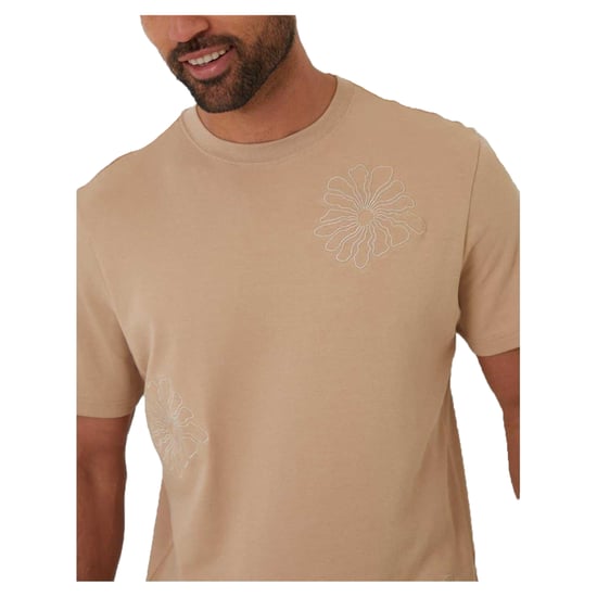 Threadbare Heren Geborduurd Bloemen Regular T-shirt (Steen) - Image 3