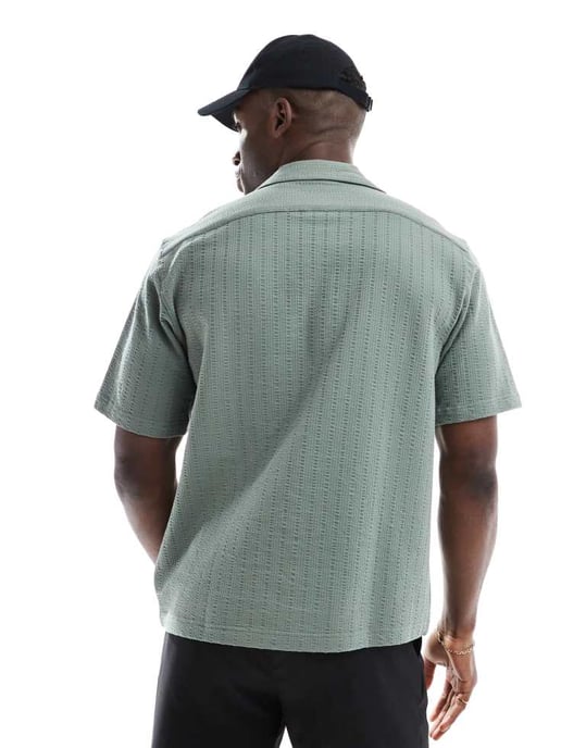 ONLY & SONS delad hals seersucker polo i salvia grön - Image 3