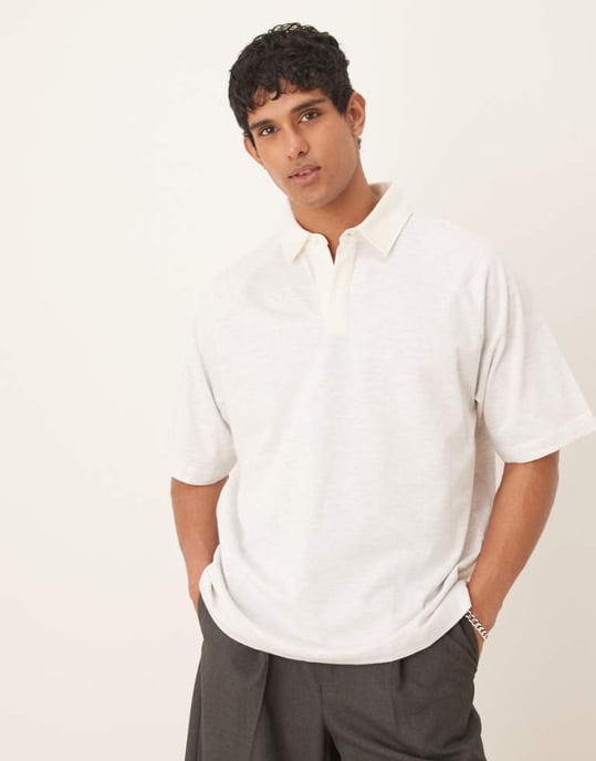 ASOS DESIGN oversized polo i havremelerad - Image 1