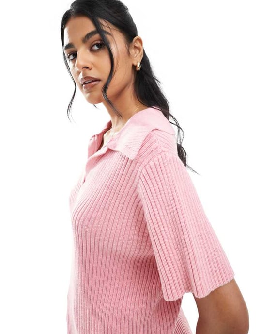 ASOS DESIGN stickad polotröja i rosa - Image 2