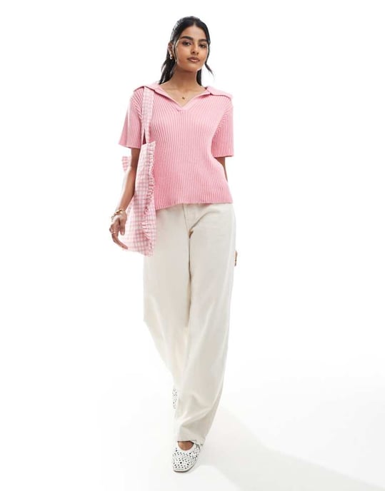 ASOS DESIGN stickad polotröja i rosa - Image 3