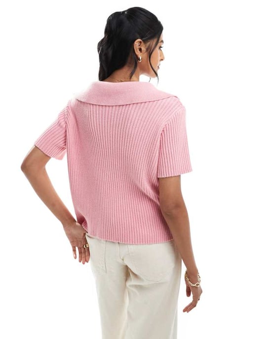 ASOS DESIGN stickad polotröja i rosa - Image 4